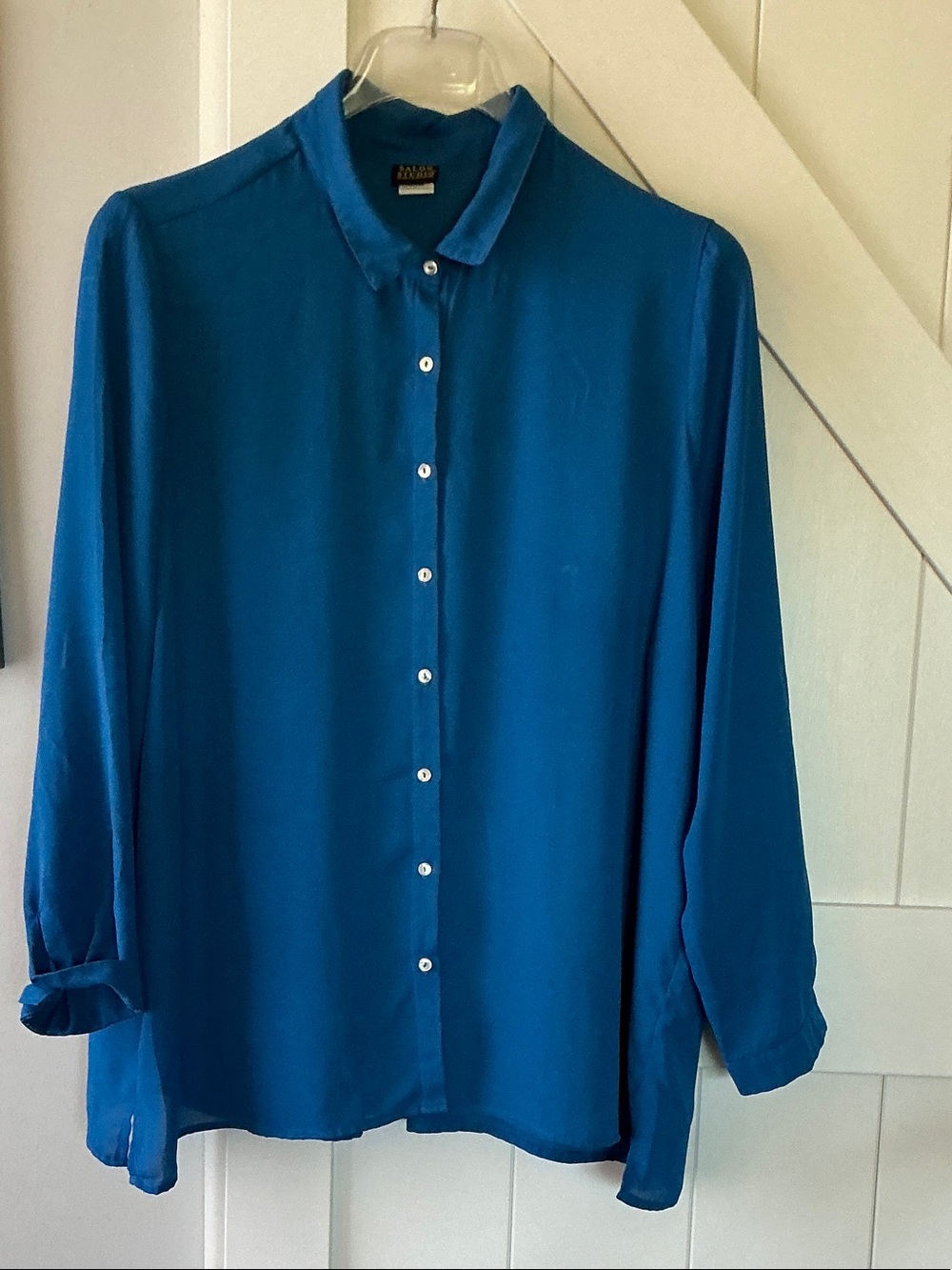 Women’s Teal Button-Down Blouse - Relaxed Long Sleeve